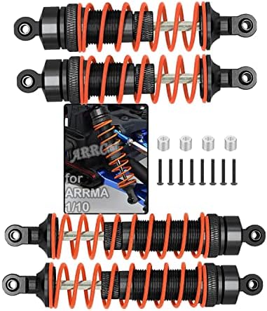 ARRCat 4PCS Full Aluminum Front Rear Shocks Upgrade Parts for 1/10 Arrma Bigrock 4X4 Senton 4X4 Granite 4X4 Vorteks 4X4 Typhon 4X4 RC Truck,Big Bore Hops Up RC Shocks,Replace AR330550 AR330551(Black)