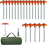 20 Pcs 8inch Heavy Duty Tent Pegs, Hard Ground Pegs, Camping Pegs, Metal metal tent pegs with Storage Case and Bolt Head Adaptor for Camping (Yellow)