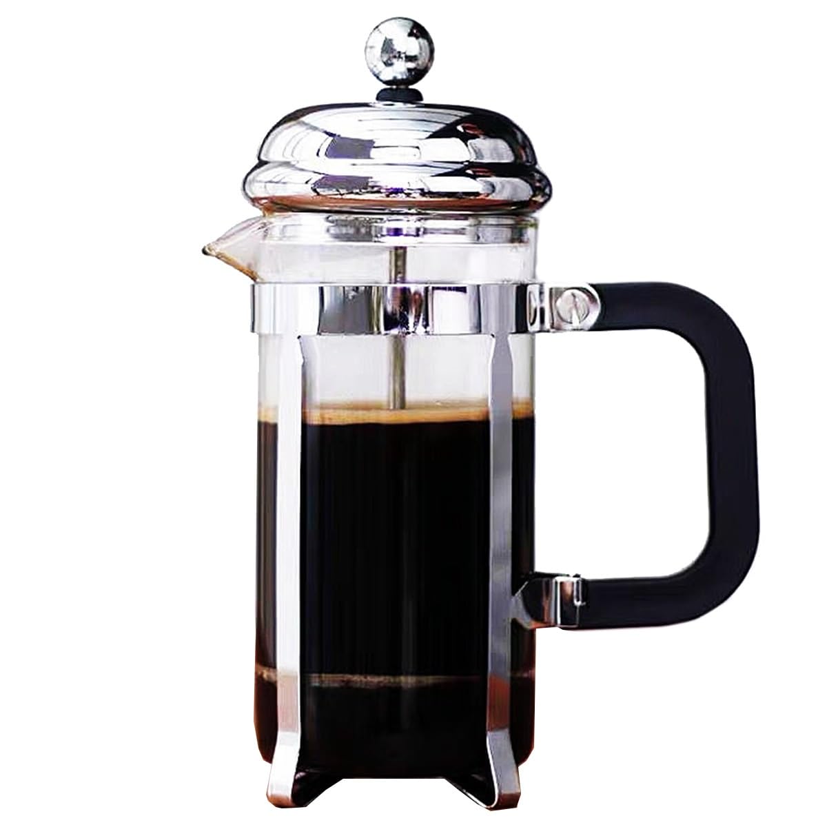 Cafetera de prensa francesa con 3 filtros de acero inoxidable, prensa de café de vidrio de borosilicato resistente al calor, cafetera multifunción, ideal para camping, color plateado