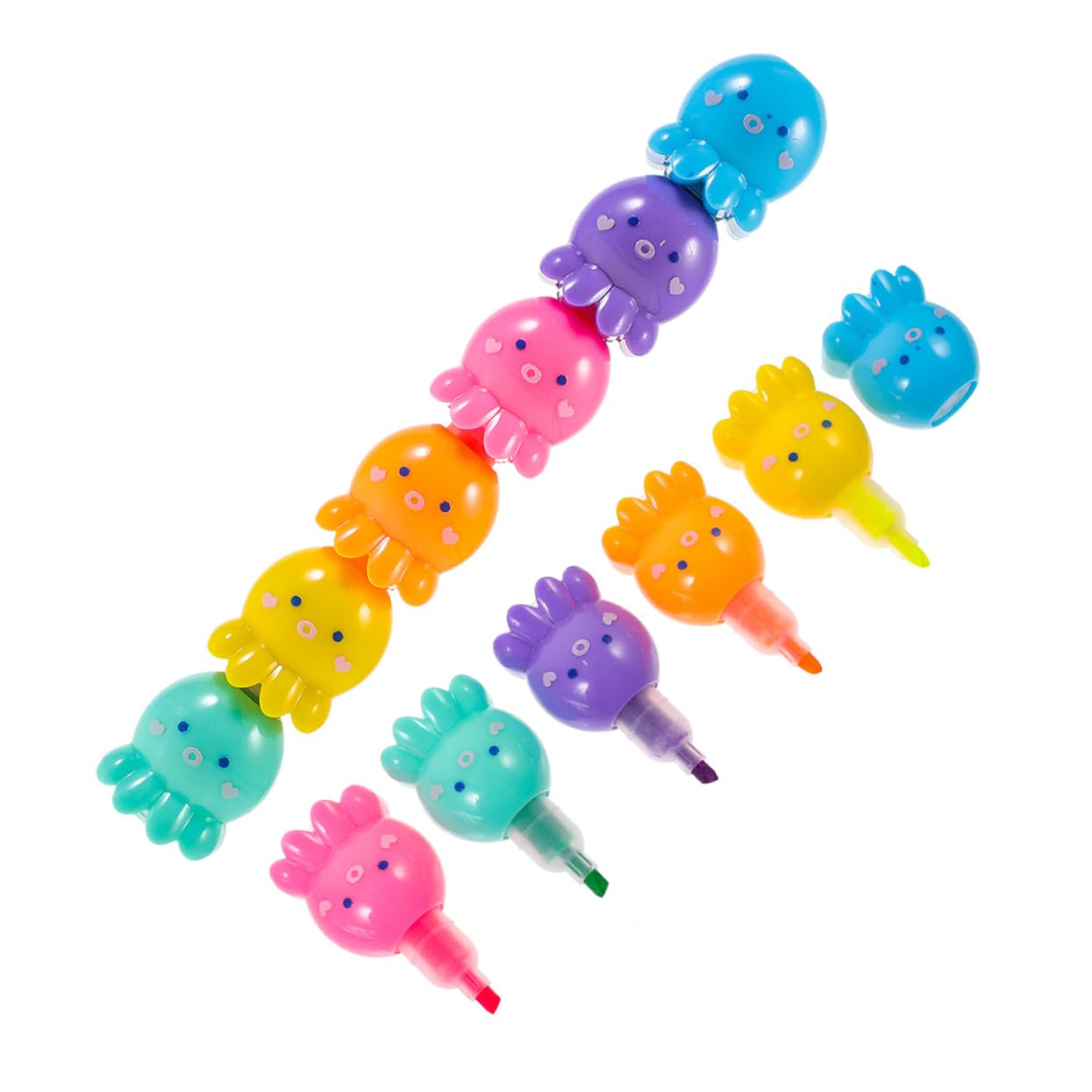 Homoyoyo 2 Set Kit di Evidenziatori Fluorescenti Impilabili di Polpo Penne Mini Colorate con Punta Larga per Scuola Ufficio e Casa