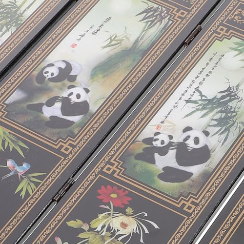 Paravent pliant en bois laqué décor panda miniature artisanal - 4
