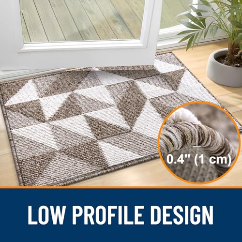 Image of OLANLY Door Mat Indoor Entrance Washable 32x20, Odor-Free Low-Profile Front Back Geometric Doormat, Absorbent Resist Dirt Entry Carpet, Easy to Clean Sturdy Inside Floor Mats for Entryway, Brown