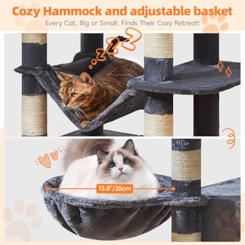 Image of Taoqimiao Large Cat Tree, 73 in Tall Cat Tower with 2 Plush Big Cat Condos
