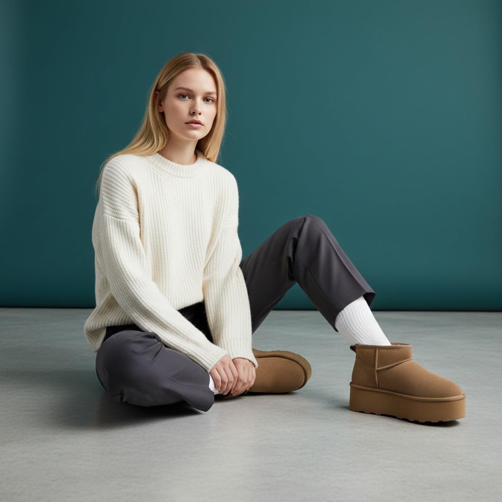 CUSHIONAIRE Hippy Women’s Platform Ankle Boots – Genuine Suede, Faux Fur Lining, Cozy Winter Slip-On Design, Comfortable Footwear with Wide Widths Available - Image 7