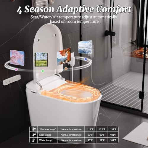 Image of Smart Bidet Toilet with Tank Foam Shield Dual Auto Flush /Lid&Seat | Foot Sensor UV-C light Electric Modern One Piece Toilet for Bathroom with Siphon Dual Flush 0.8 /1.2 GPF MAP 1000g
