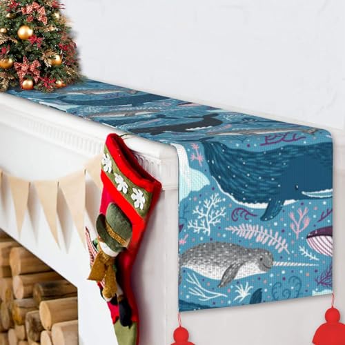 Chemin de table en lin motif baleine pour décoration table automne - 7