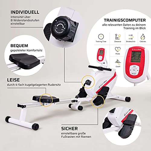 SportPlus| Rudergerät für zuhause| Designed in Germany, klappbar, leises Magnetbremssystem, 8 Widerstandsstufen… – Bild 4