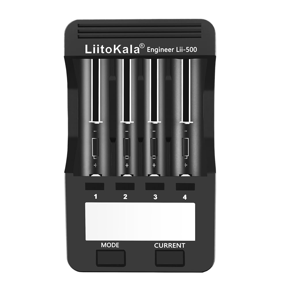 18650 Akku Ladegerät LiitoKala Lii-500, AA Batterieladegerät mit LCD-Display inklusive 12V2A Adapter unterstützt USB Ausgang für 14500 21700 Li-ion AA AAA NI-MH NI-CD, 4 Schacht