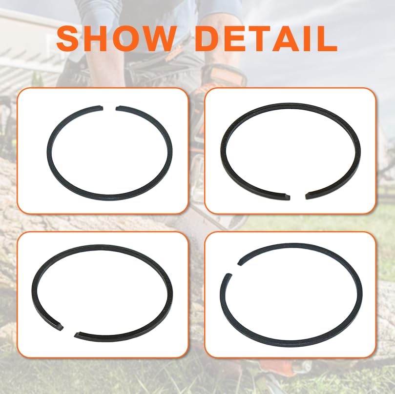 Miniatura 5 de 2 anillos de pistón de 1.378 in x 0.047 in para motosierra, recortadora, desbrozadora, pieza de cortacésped, tamaño del anillo 1.378 in x 0.047 in