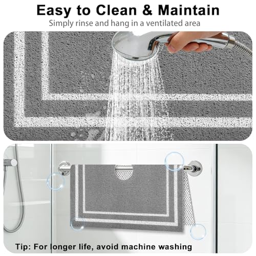 Image of Square Shower Mat Non Slip: 32x32 Inch Extra Large Shower Mats for Inside Shower, Non Slip Shower Mat with Drain Hole in Middle- Anti Slip Shower Floor Mat, Loofah Shower Stall Mats for Elderly