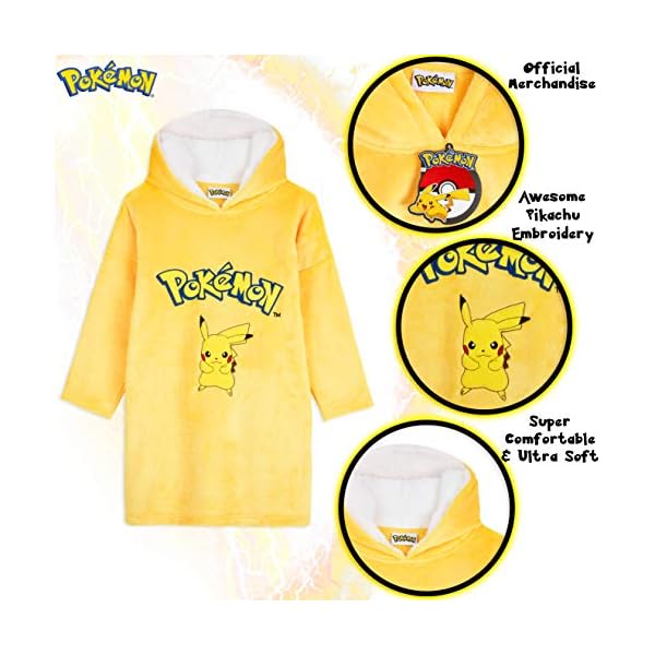 Pokemon Oversize Hoodie Jungen Decke mit Ärmeln und Kapuze, Pikachu Fleece Blanket Hoodie Pullover – Bild 5