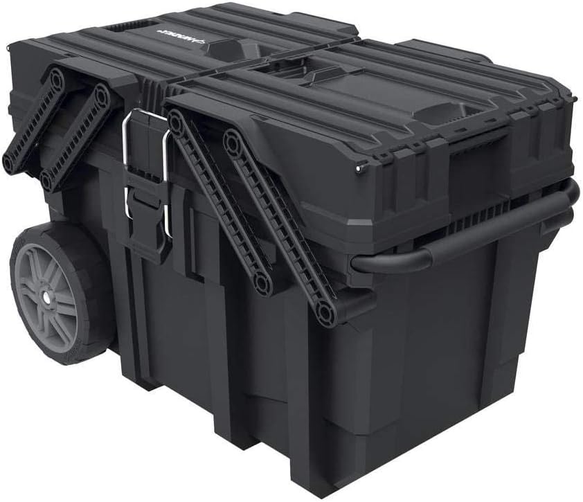 HUSKY Cantilever Tool Box - 25 in. Plastic Tool Box Organizer, Portable Rolling Tool Storage Box, Design Heavy Duty with Flip-Out Trays, 18 Compartments, Handle and Stronger Wheels YEOH Work Gloves