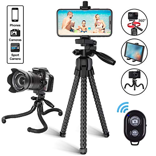 Phone Tripod, Avaspot Portable and Adjustable Flexible Tripods Camera Stand Holder with Wireless Remote and Universal Phone Mount for iPhone Android Phone Sports Camera