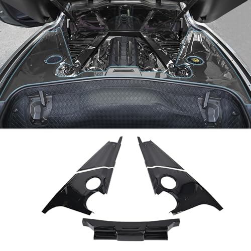 Image of Gloss Black Engine Compartment Surround Overlay,Carbon Fiber Pattern Engine Bay Panel Cover Trim Side Panel Center Strut Cover for Corvette C8 Stingray Z51 2020+ for C8 Z06 /E-Ray 2023+