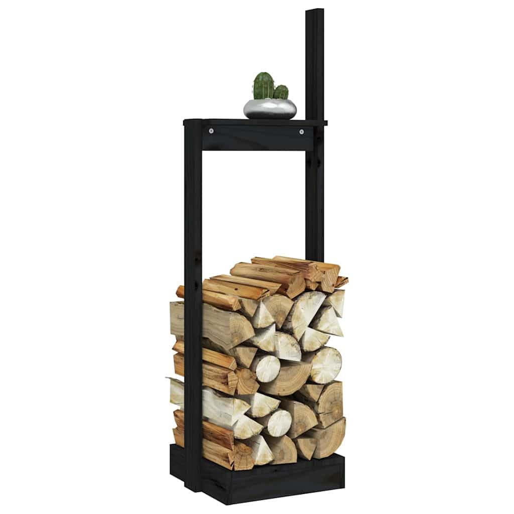 Home strumenti-Portalegna Nero 33.5x30x110 cm Legno Massello Pino