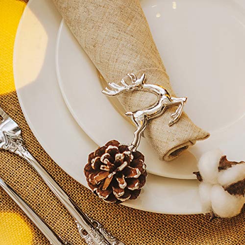 Christmas Napkin Rings Decoration 12 Pcs, Rhinestone Elk Snowflake Silver Napkin Rings Holders for Wedding Birthday Party Dinner Supplies