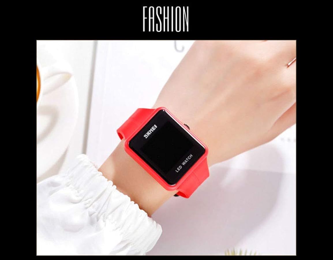 Amazon | ユニセックス スクエア 大きな文字盤 LED デジタルウォッチ