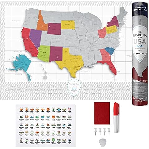 Transparent Flexible USA Map - New Delux Scrartch-off technology - 16" x 24" - Rewritable United States Travel Map – Made for your travel history by 1DEA.me Cover