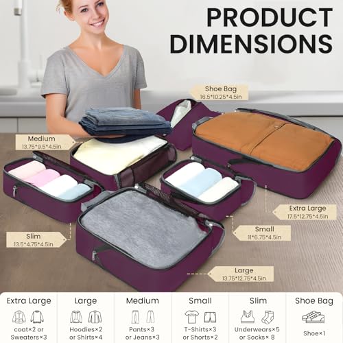 Image of BAGAIL 4 Set /6 Set /8 Set Compression Packing Cubes Travel Accessories Expandable Packing Organizers (Half Mesh, 6-Burgundy)