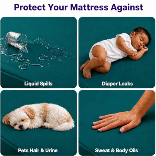Image of Waterproof Mattress Protector 6x6.5 Feet (72x78) | Elastic Fitted Bedsheet | Soft & Durable Gadda Cover Dustproof By Bharat Griha BG16