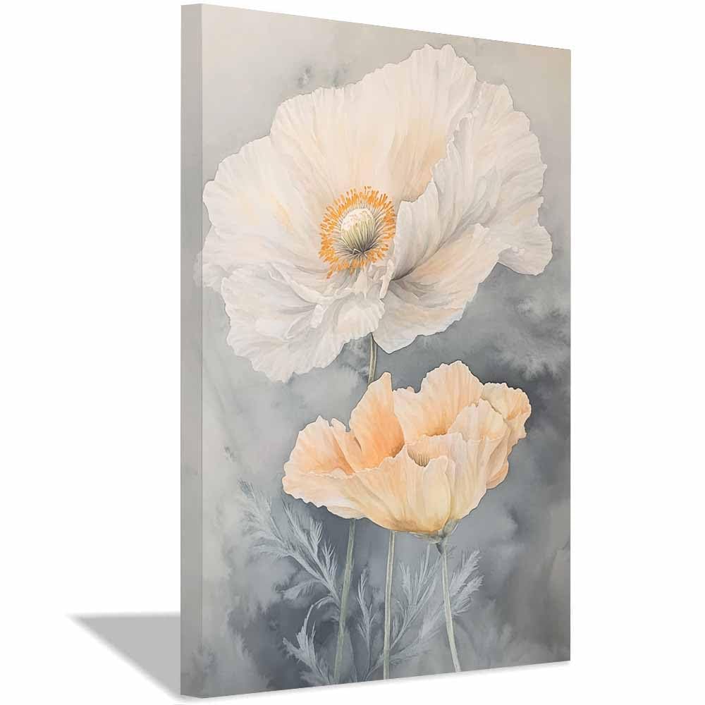 WUFIEA Moderno Flores Arte Deco Botánica Flores de tonos suaves decoración de pared moderna para dormitorio, baño, sala de estar（beige-70x100cm Enmarcado