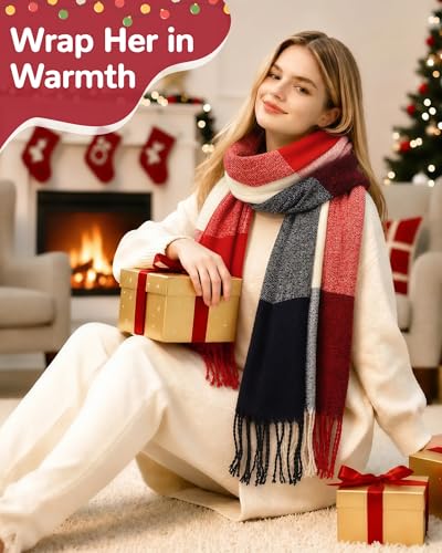 Image of Loritta Winter Scarf for Women, Long Plaid Shawl Wraps Scarves Gifts