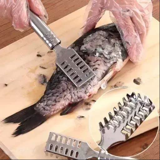Kitchen Fish Scale Scraper Remover Scale Knife Peeler Skin Peeler Fish Tools Fish Skin Remover Stainless Steel Sawtooth Fish Cleaning Brush Machine for Kitchen (Pack of 1)