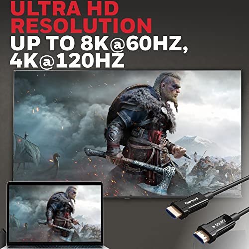 Image of Honeywell HDMI AOC 2.1 Complaint 50 Meters, Transmission Speed of 48GBPS, Supports UHD Resolution of 8K@60Hz, Male-to-Male, High-Speed Fiber Optics Cable, Compatible with TV, Gaming Console, etc.