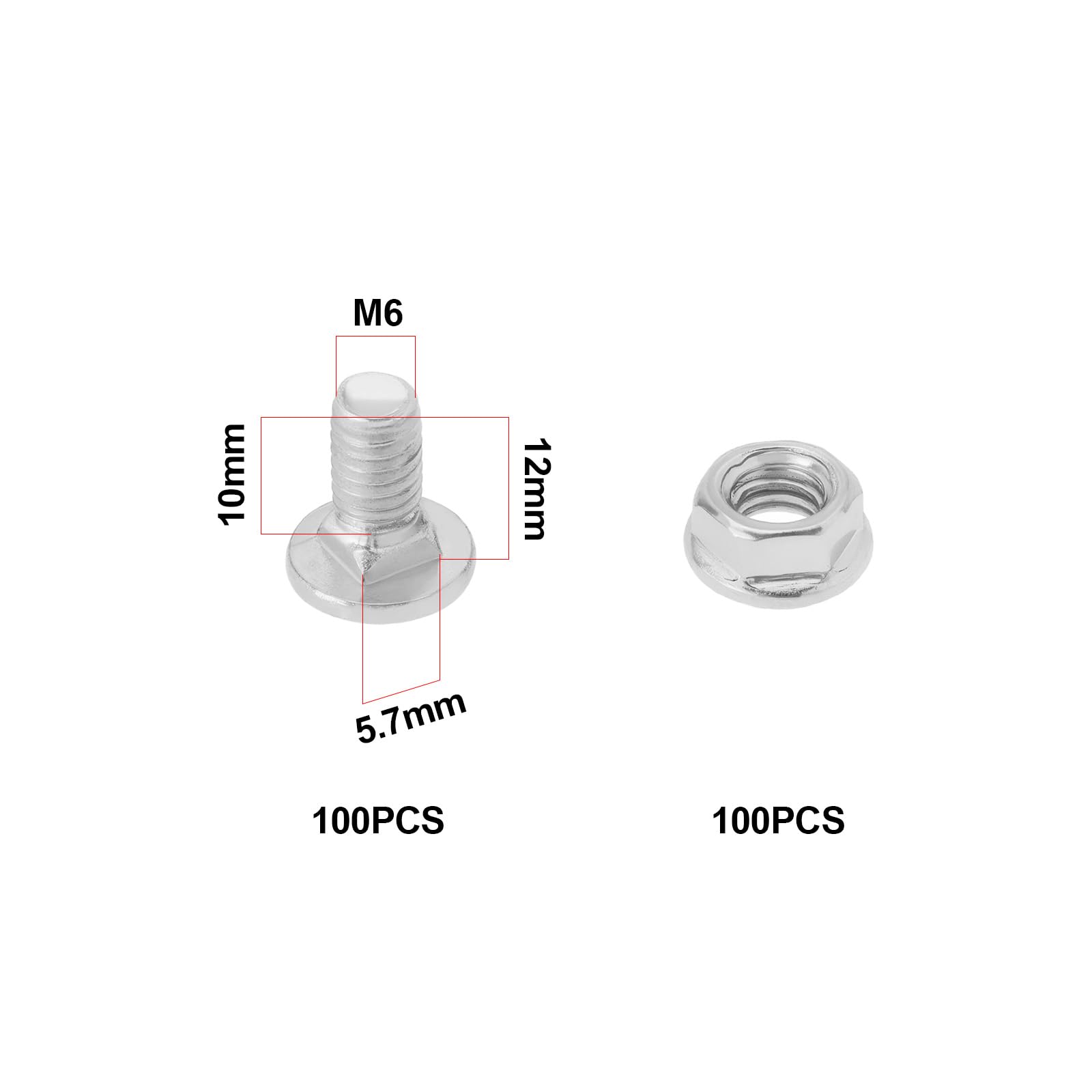 SG Store 100 Sets M6x12 Carriage Bolts and Nuts Round Head Square Neck Galvanized Steel Bolts Cup Flange Nut for Machinery Industry Home Appliance Repairing - Image 4