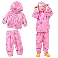 Domueay Kids Rain Suit Girls Hooded Waterproof Raincoat & Trousers Set Lightweight 2pcs Outwear Pink Horse Print Mesh Linging Jacket Pants Outdoor Rainwear Puddle Suits for 2-3 Years