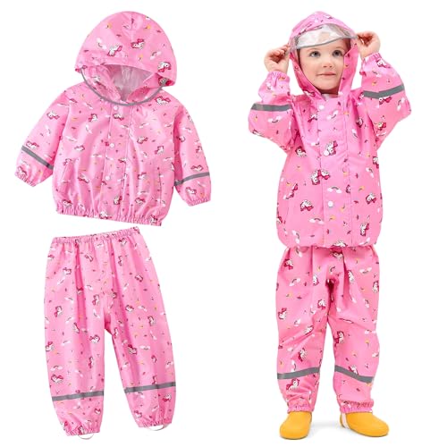 Domueay Kinder Regenanzug Mädchen Wind-und Wasserdicht Regenjacke & Regenhose Leicht Netzfutter Rosa Pferd Regenbekleidung Matschanzug Kapuzenjacke Hose Regenset für 5-6 Jahre Domueay Kinder Regenanzug Mädchen Wind-und Wasserdicht Regenjacke & Regenhose Leicht Netzfutter Rosa Pferd Regenbekleidung Matschanzug Kapuzenjacke Hose Regenset für 5-6 Jahre