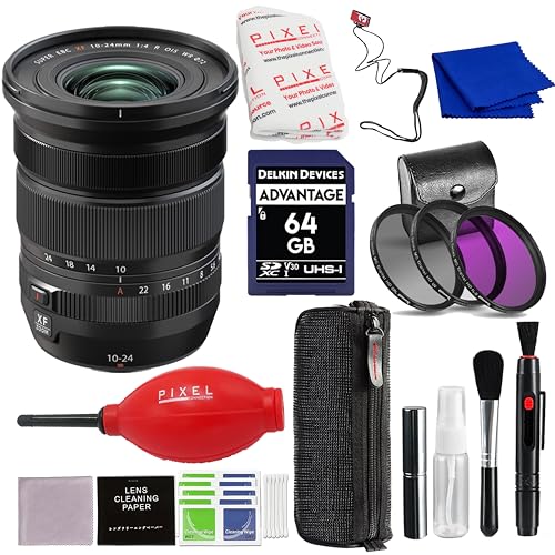 Fujifilm XF 10-24mm f/4 R OIS WR Lens (Black) with Advance Accessories and Travel Bundle | Fuji XF 10-24mm