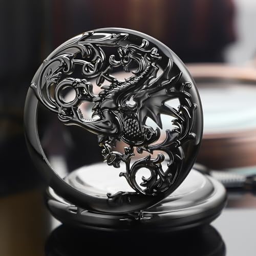 Image of Hand Winding Hollow Roman Numerals Mechanical Pocket Watch Steampunk Mens Watches