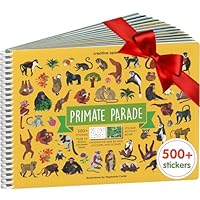 Cupkin Monkey Animal Sticker Book Activity for Kids, Toddler Airplane Travel Essentials, 500+ Animal Stickers for Kids + 12 Scenes + 12 Coloring Book Pages, Monkey Gift, Crafts Ages 2-8
