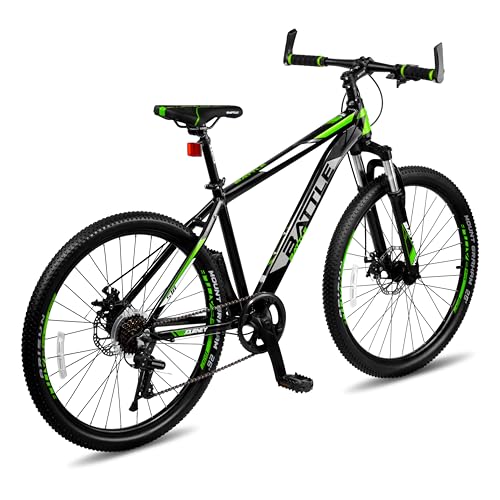 Image of Vaux Battle 518 Gear Cycle for Men 26T with 17 inch Alloy Frame, MTB Cycle with 7 Speed Gears & Front Lockout Suspension, Suitable for Age Group 12+ Years (Green)