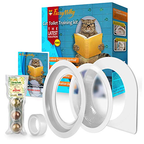 FuzzyMilky Cat Toilet Training Kit The 2nd Generation - Teach Cat to Use Toilet with Catnip Ball (3 Balls)