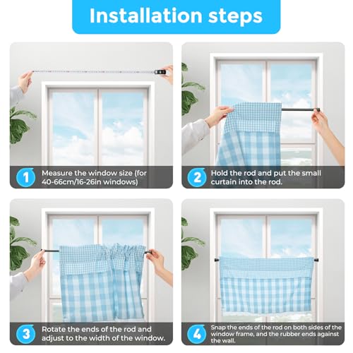 Image of AIZESI Tension Rods for Windows 28 to 48 inch, Adjustable Short Curtain Rods No Drilling Small Tension Rods for Windows Door Kitchen Curtain, Black