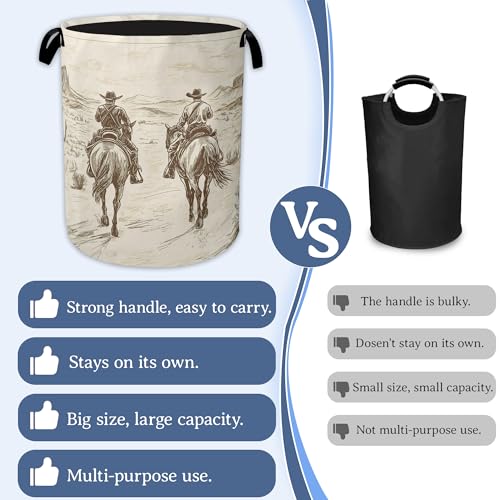Image of Western Cowboy Laundry Hamper With Handle,Foldable Oxford Cloth Horse Desert Laundry Basket,20.8 inchx16 inch Clothes Storage Basket for Laundry Room /Bedroom /Bathroom
