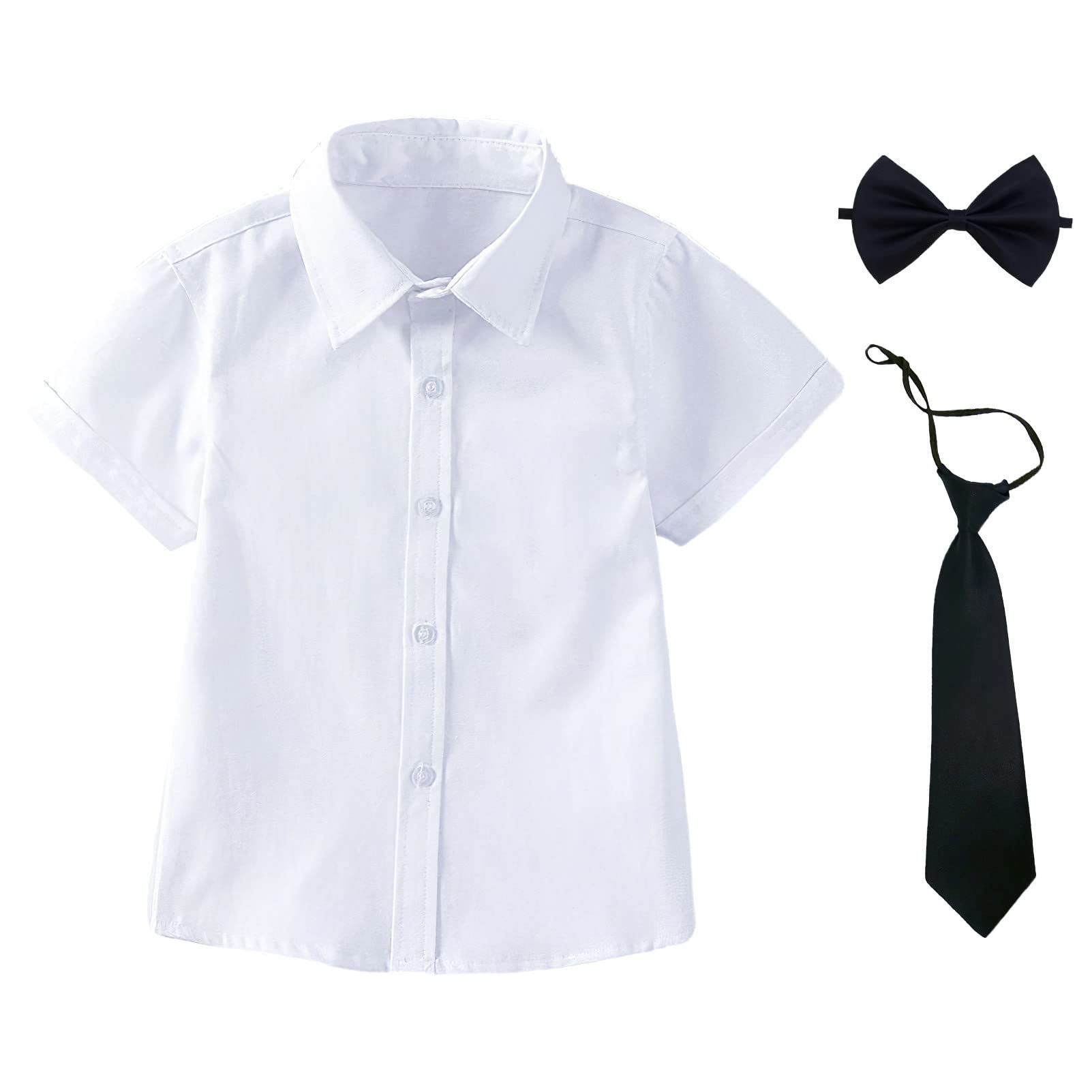 aromm Camisa Niño Uniforme Escolar Formal Manga Corta Botón Down Oxford Shirt con Corbata y Pajarita