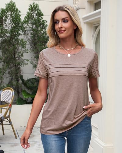 Memorose Women's Short Sleeve Shirts Lace Dressy 2025 Spring Summer Tops Trendy Vacation Casual Work Blouses2