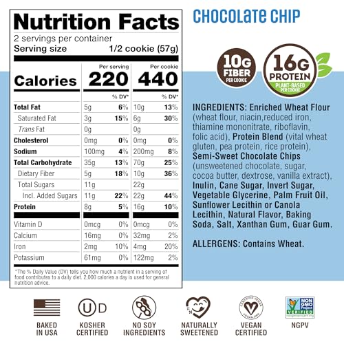 Image of Lenny & Larry's Protein Cookie, Chocolate Chip - High Protein Snacks with 16g Plant Protein, 10g Fiber, Soft-Baked, Vegan, Non-GMO | 4oz, Pack of 12