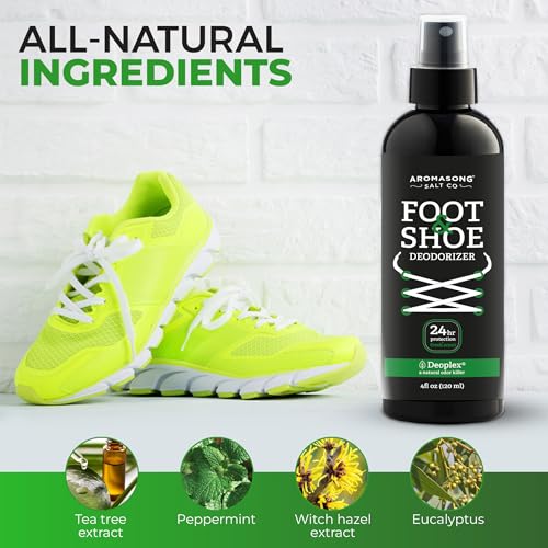 Aromasong Natural Shoe Deodorizer and Foot Spray - 24-Hour Freshness Foot Odor Eliminator for Feet - Extra Strength Fresher for Smelly Shoes & Stinky Feet Spray with Refreshing Scent, 4oz