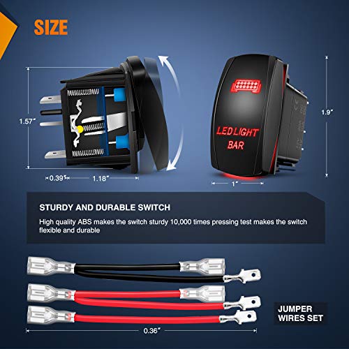 Image of Nilight 90001R LED Light Bar Rocker Switch Red 5Pin Laser On /Off LED Light 20A /12V 10A /24V Switch Jumper Wires Set