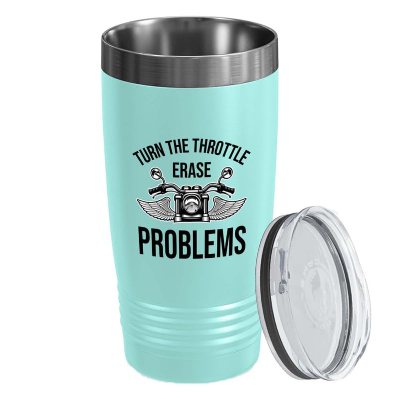 Biker Teal Edition Viking Tumbler 20oz - Turn the throttle - Bike Lover Grandpa Mountain Biker Road Racer Off-Road Sport Trails Enthusiast Track Downhill
