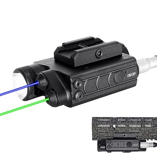 1200 Lumens Tactical Flashlight Dual Laser Combo for Rifle, with Momentary/Constant/Strobe Model, Green and Blue Laser & Tactical Flashlight Multi-Function Combo, with 9-inch Remote Pressure Switch