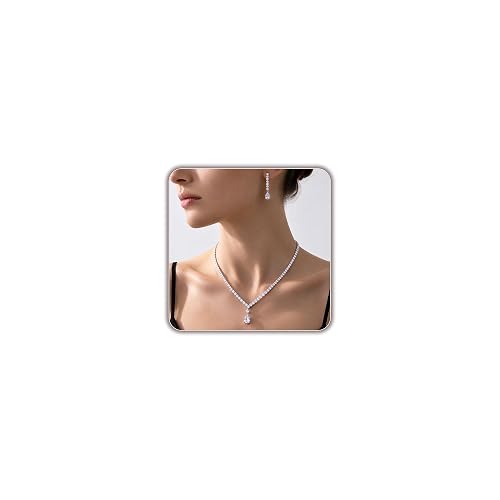 Silver Rhinestone Necklace and Earring Set for Women – Bridal