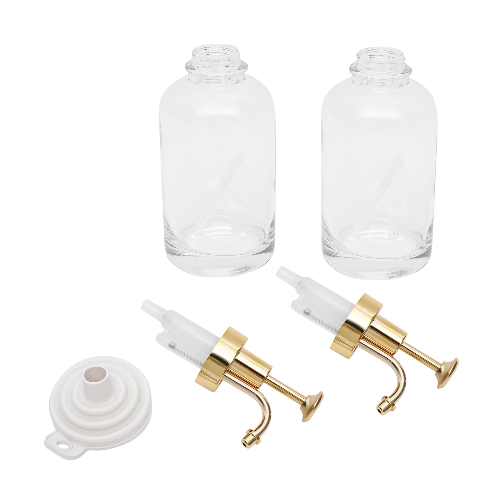 2 dispenser per pompa in vetro con imbuto, dispenser trasparente per sciroppi di caffè, bottiglia di sciroppo di vetro con pompa, capacità di ogni dispenser 500 ml