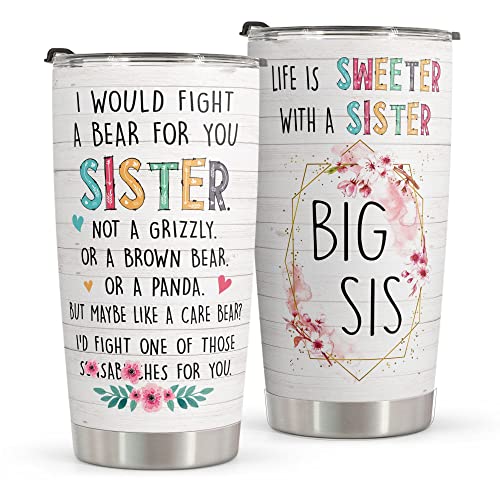 Macorner Sister Gifts From Sister - Stainless Steel Tumbler 20Oz Gifts For Women - Unique Christmas Gift For Sister Soul Sister From Sister Birthday Gift For Best Friend Women Big Sister Little Sister #TOP12