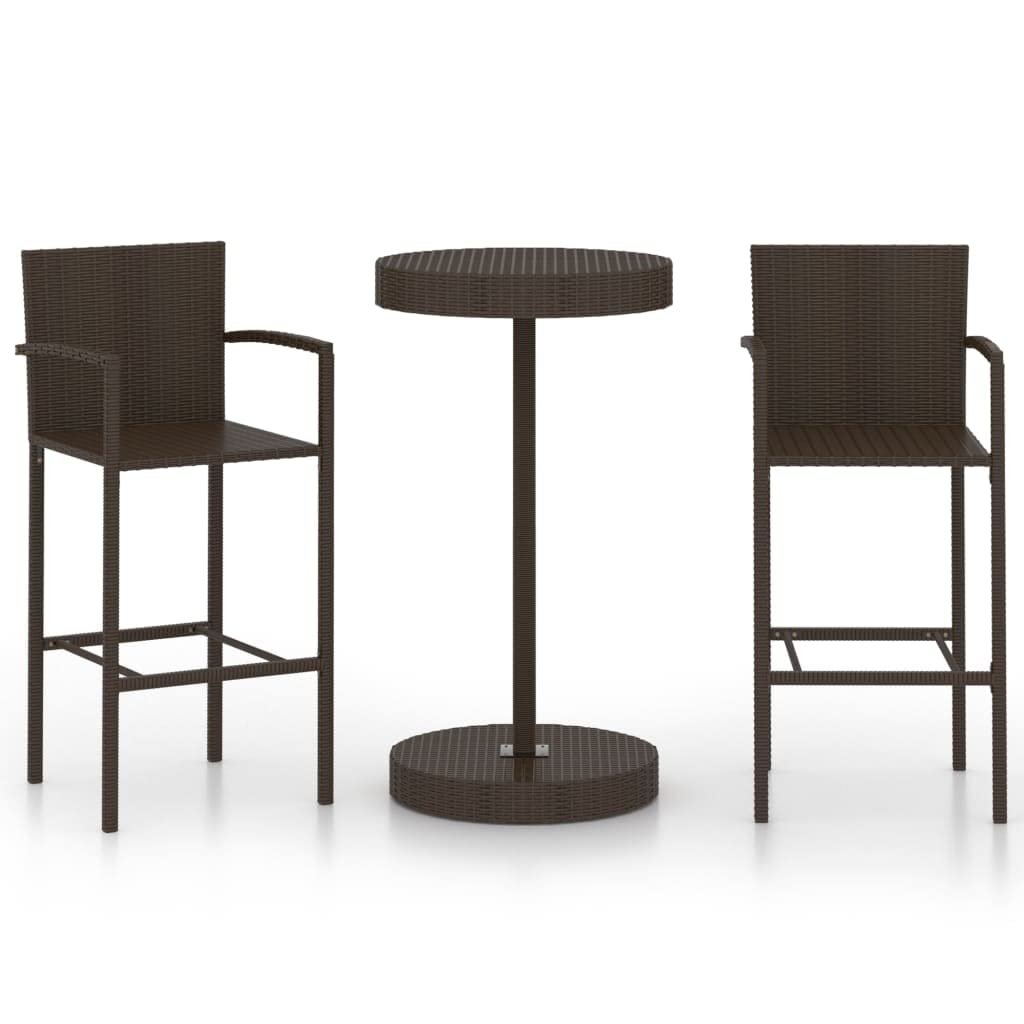vidaXL Conjunto de Bar para Jardín 3 Piezas Mesa Silla Asiento Patio Terraza Balcón Barra Bistró Muebles Mobiliario Ratán Sintético Marrón