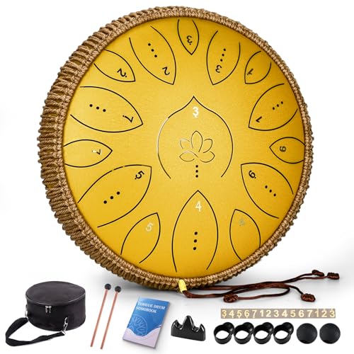 Steel Tongue Drum 13 Inches 15 Notes, Hand Pan Drums for Adults 440hz, C Major Handpan Musical...
